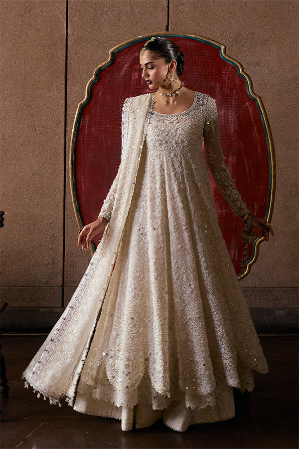 Zahrell Elegant White Organza Pishwaas Ensemble - Embroidered Sharara & Dupatta