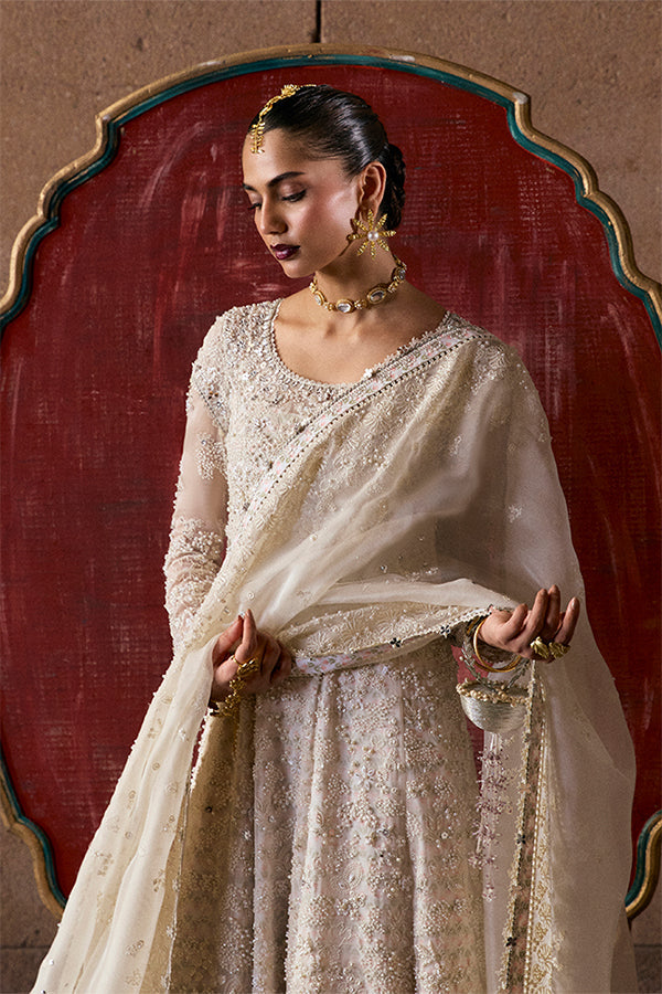 Zahrell Elegant White Organza Pishwaas Ensemble - Embroidered Sharara & Dupatta