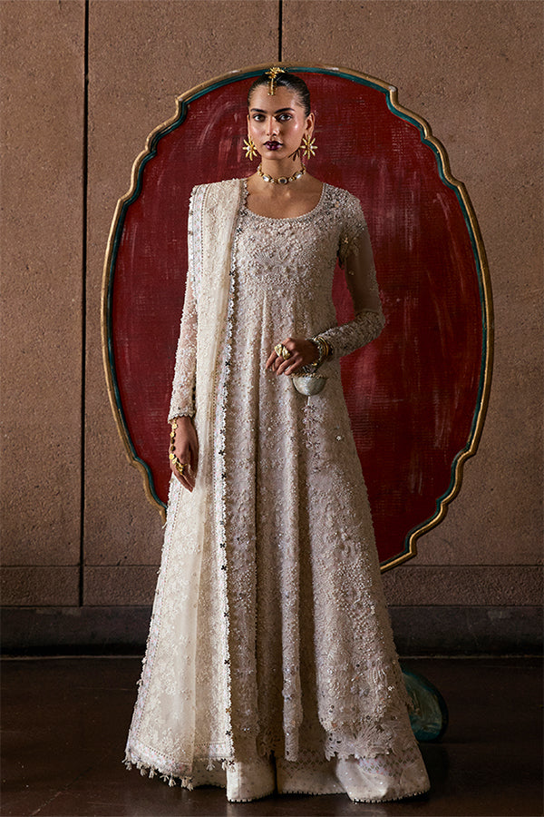 Zahrell Elegant White Organza Pishwaas Ensemble - Embroidered Sharara & Dupatta