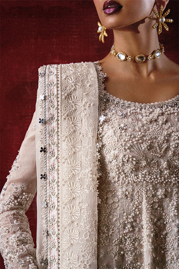 Zahrell Elegant White Organza Pishwaas Ensemble - Embroidered Sharara & Dupatta