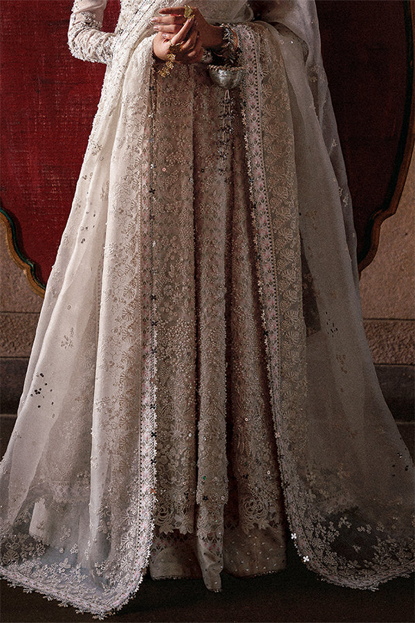 Zahrell Elegant White Organza Pishwaas Ensemble - Embroidered Sharara & Dupatta