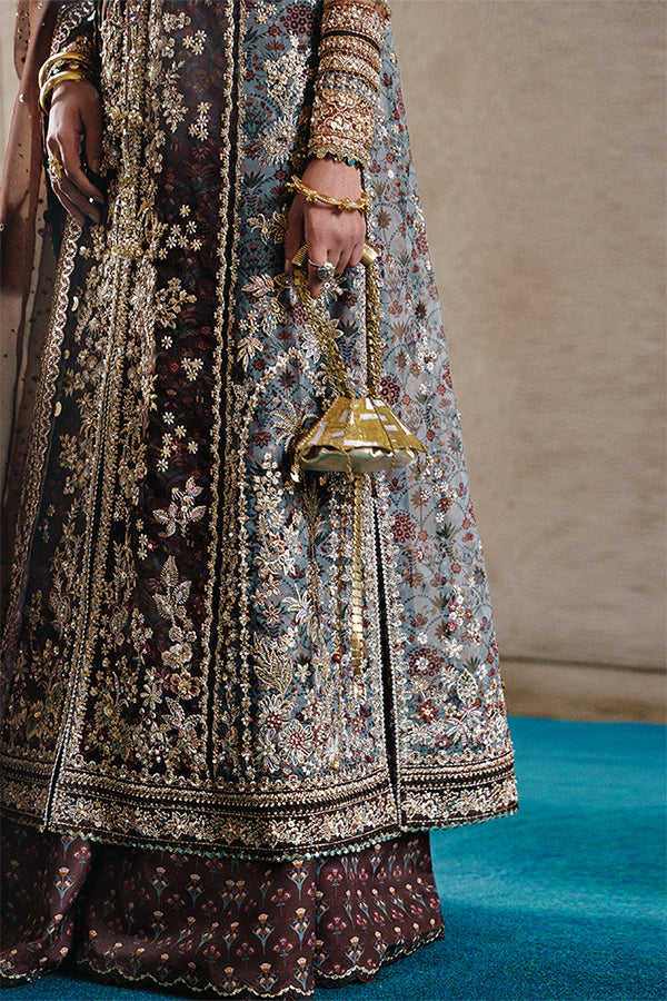 Elegant Dark Brown Vionna Printed Organza Sharara Suit with Sequin Embroidery