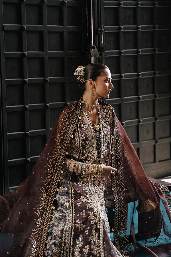 Elegant Dark Brown Vionna Printed Organza Sharara Suit with Sequin Embroidery