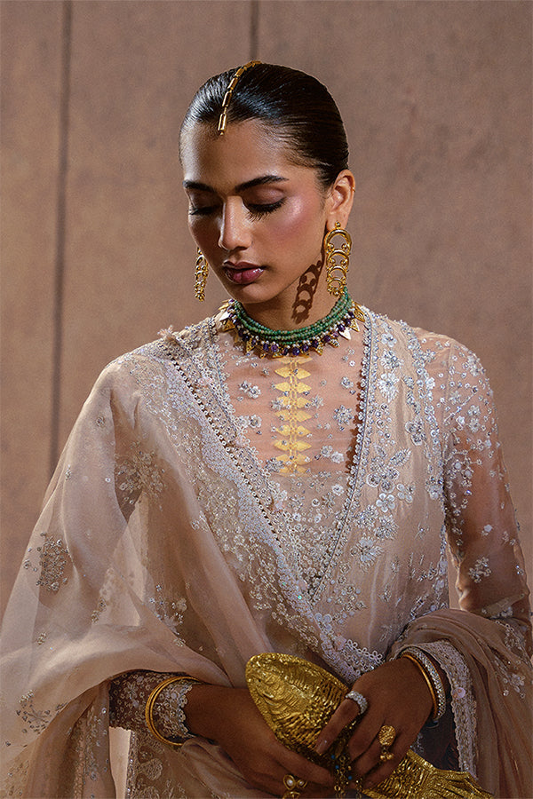 Elegant Nude Beige Raw Silk Formal Dress with Intricate Embroidery