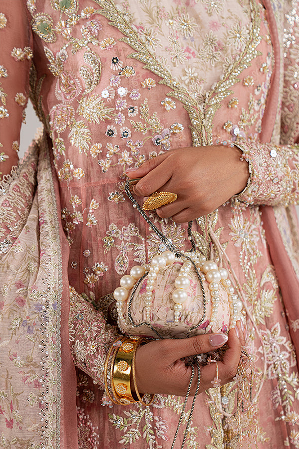 Novara Rose Coral Embroidered Organza Jacket Pishwas with Sharara & Dupatta