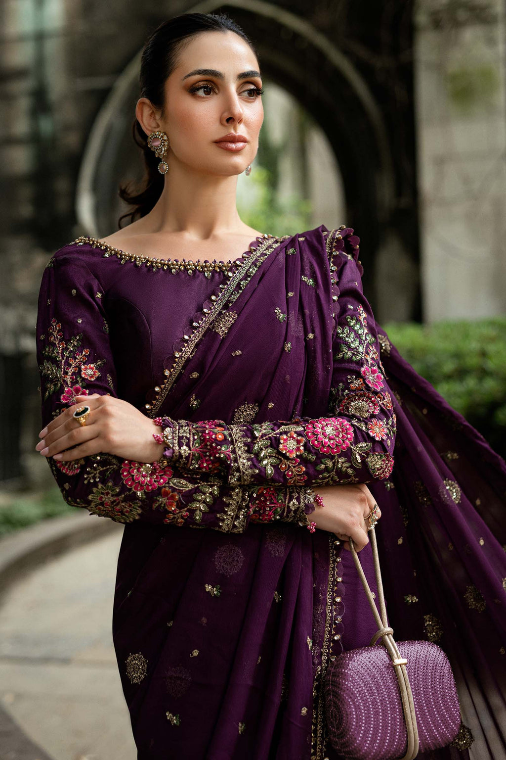 Unstitched Embroidered Chiffon Saree