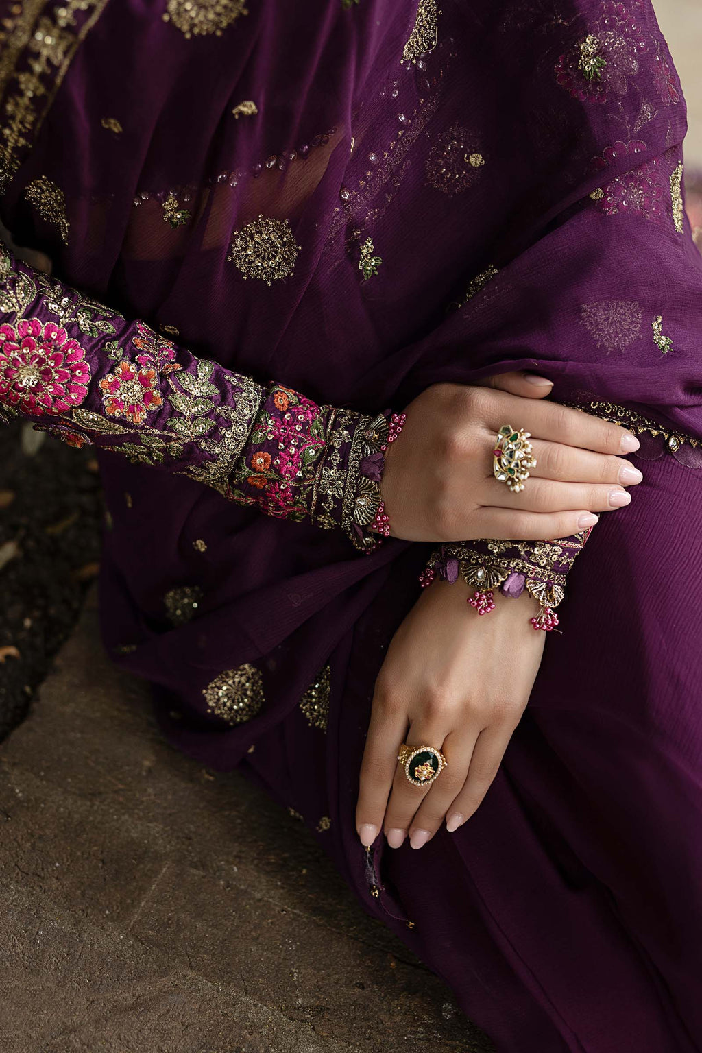 Unstitched Embroidered Chiffon Saree