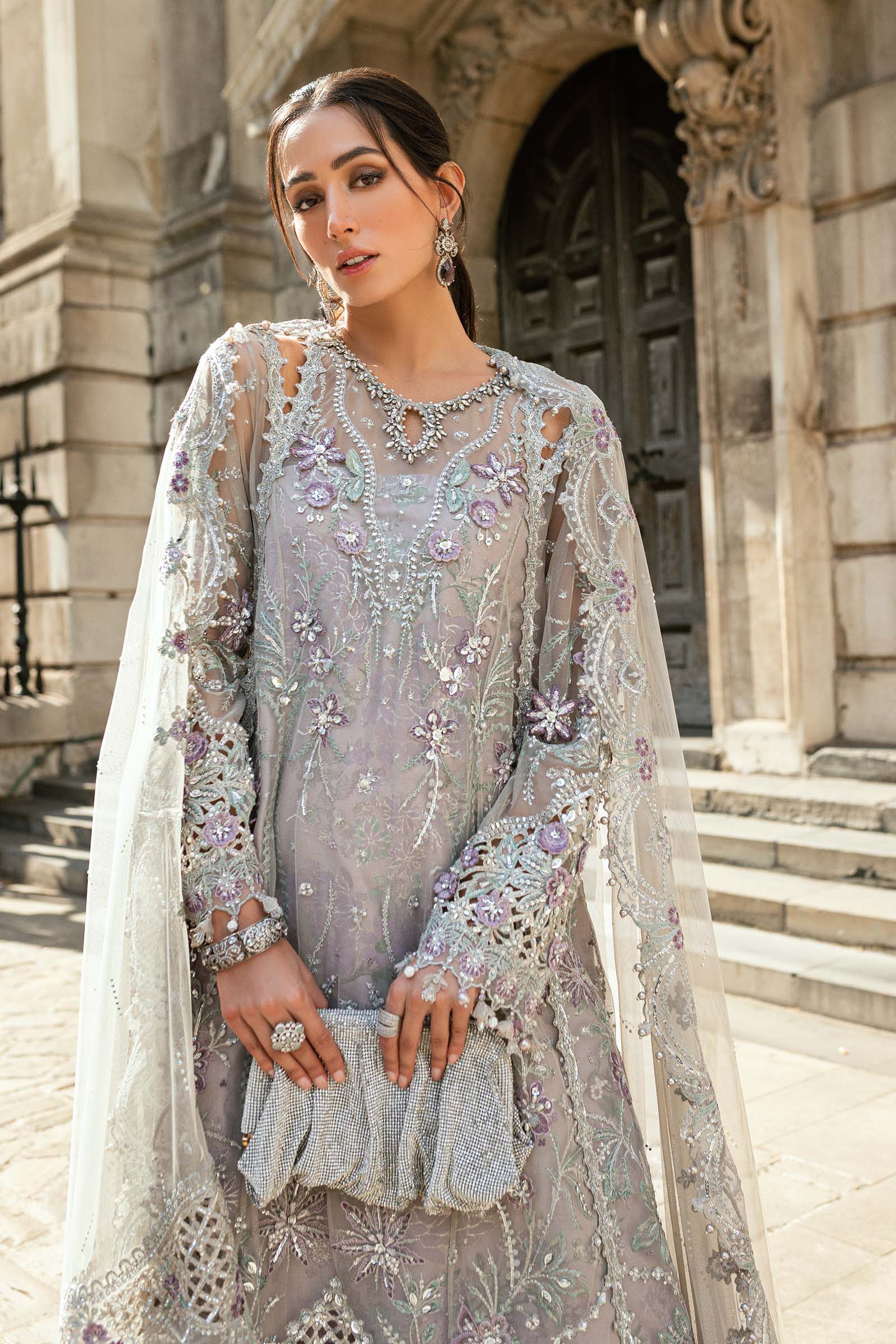 3 Piece Unstitched Embroidered Net Suit