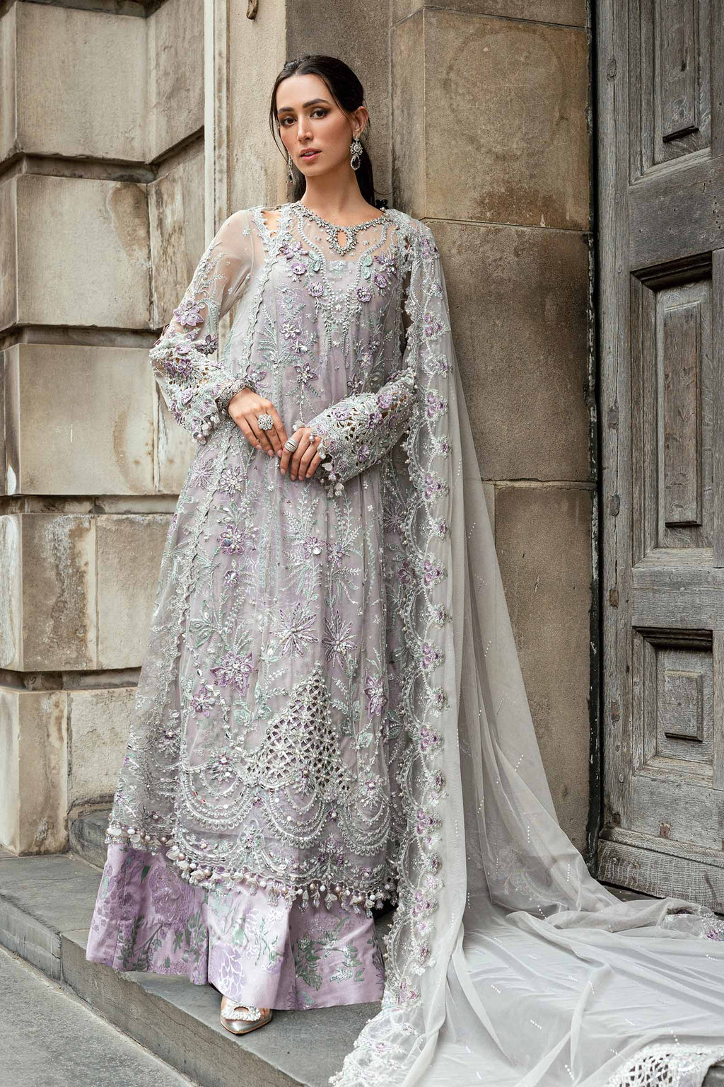 3 Piece Unstitched Embroidered Net Suit