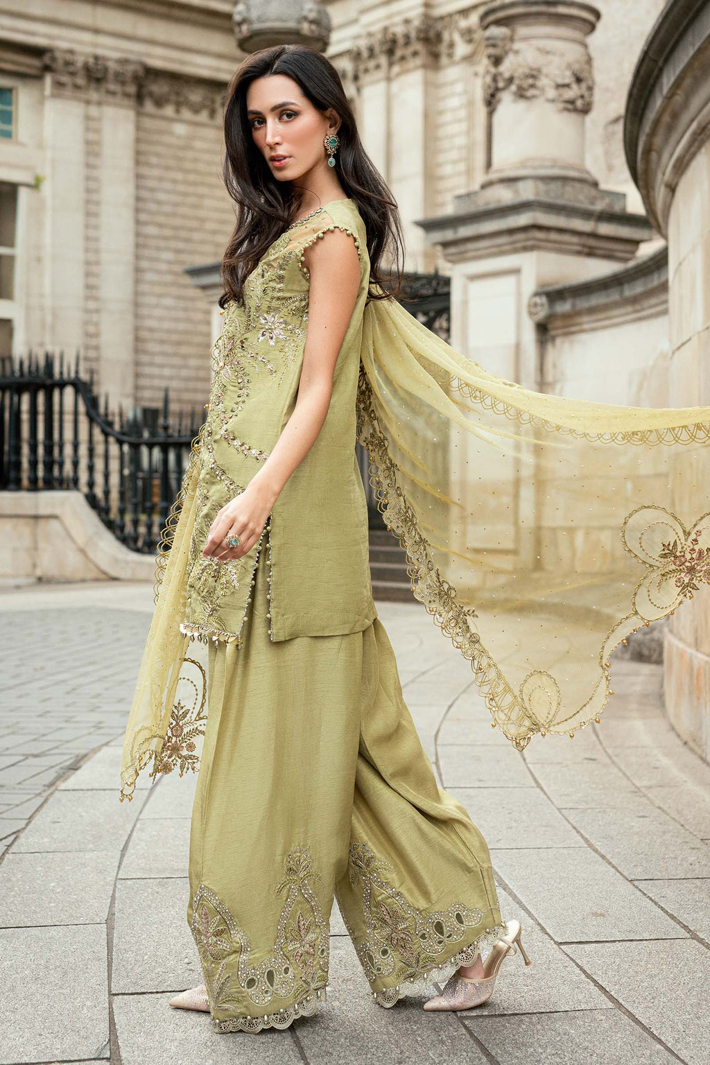3 Piece Unstitched Embroidered Raw Silk Suit