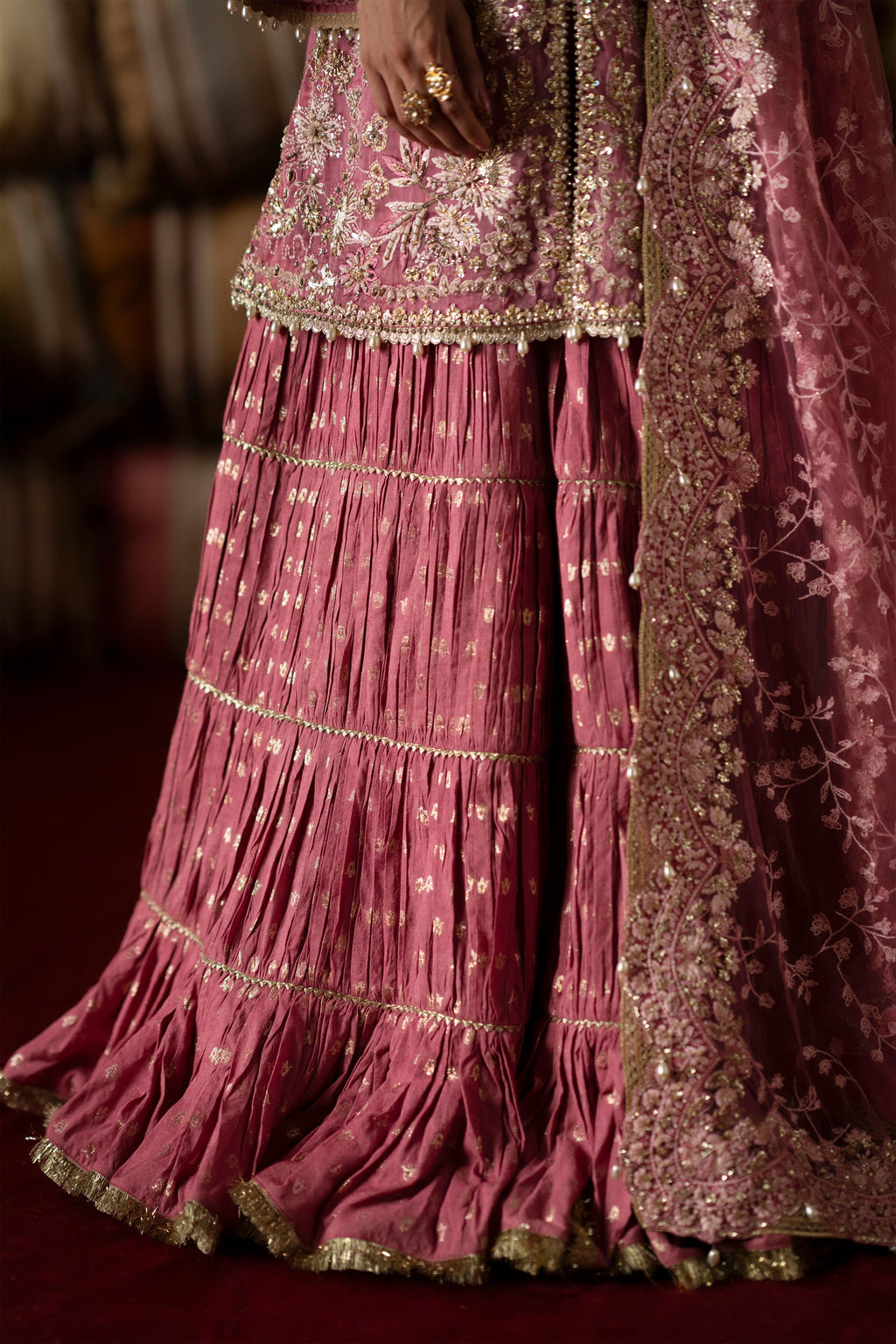 SELAH Dreamy Candy Pink Embroidered Short Shirt Gharara Suit