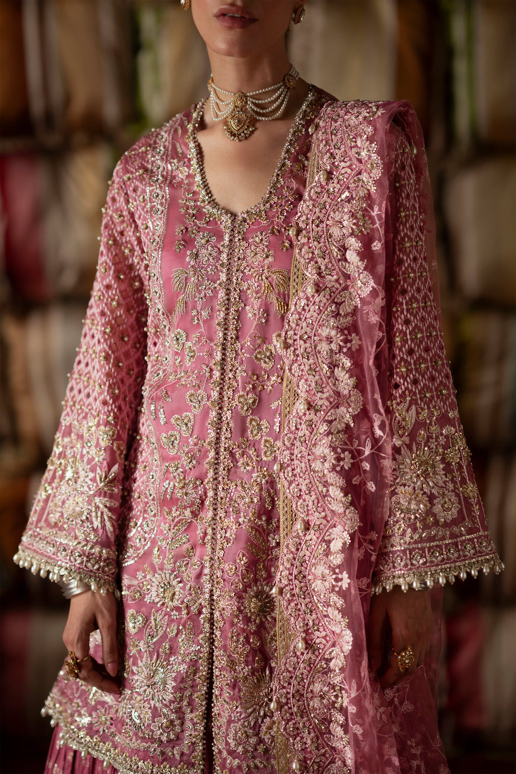 SELAH Dreamy Candy Pink Embroidered Short Shirt Gharara Suit