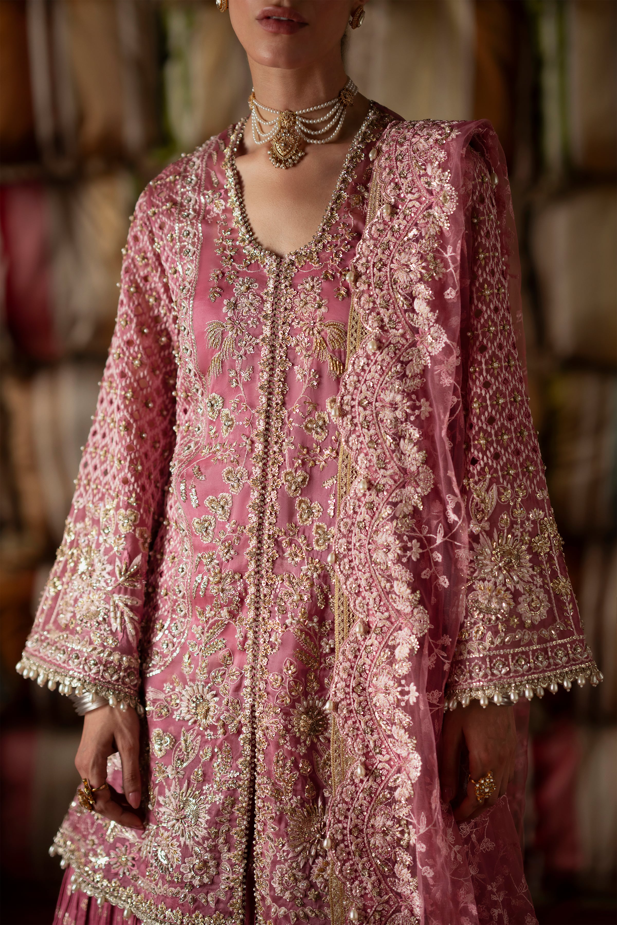 SELAH Dreamy Candy Pink Embroidered Short Shirt Gharara Suit