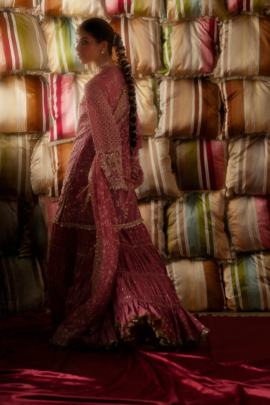 SELAH Dreamy Candy Pink Embroidered Short Shirt Gharara Suit