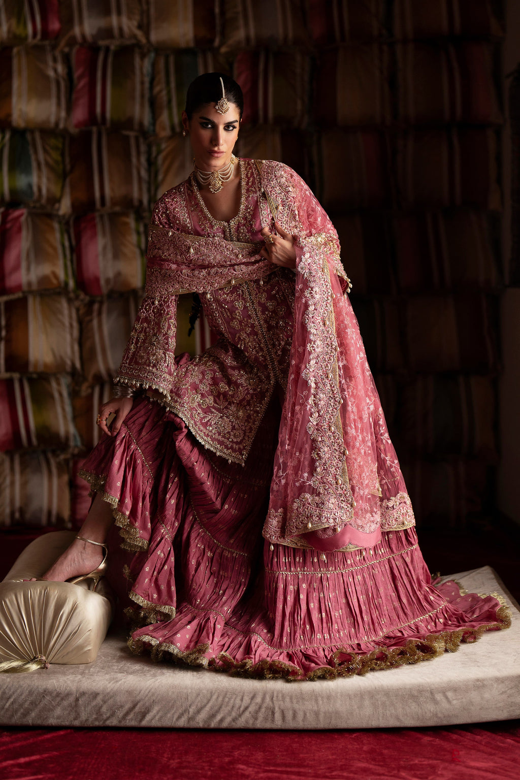 SELAH Dreamy Candy Pink Embroidered Short Shirt Gharara Suit